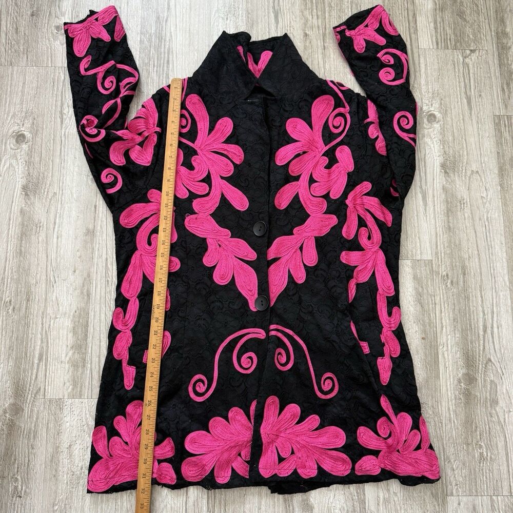 Damee Inc Lace Soutache Embroidered Jacket XL Black Pink Art to Wear Whimsigoth - Picture 4 of 5